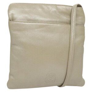 LOEWE Shoulder Bag Leather Gray Gold Auth